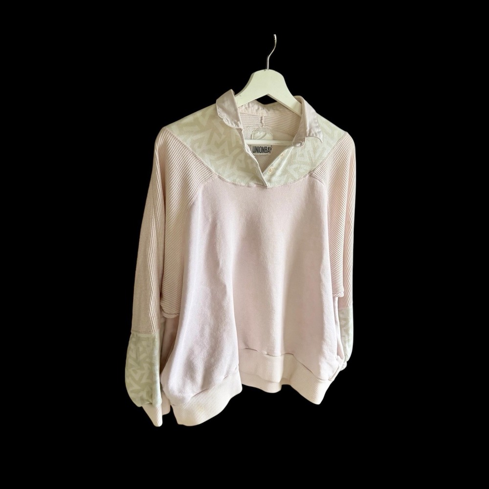 Union‎ Bay Vintage 80s Pullover Quarter Button Pink Sweatshirt Women's M
